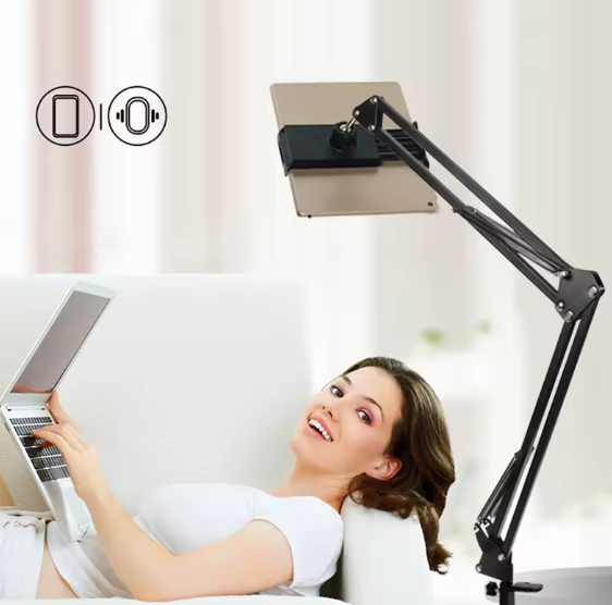 Support de téléphone rotatif à 360 degrés avec bras en aluminium pour iPad et téléphones ou autres appareils avec écrans.