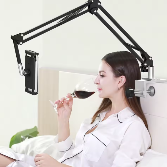 Support de téléphone rotatif à 360 degrés avec bras en aluminium pour iPad et téléphones ou autres appareils avec écrans.